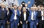 From left, Geert Wilders, leader of Dutch Party for Freedom, Matteo Salvini, J&#xf6;rg Meuthen, leader of Alternative For Germany party, Marine Le Pen