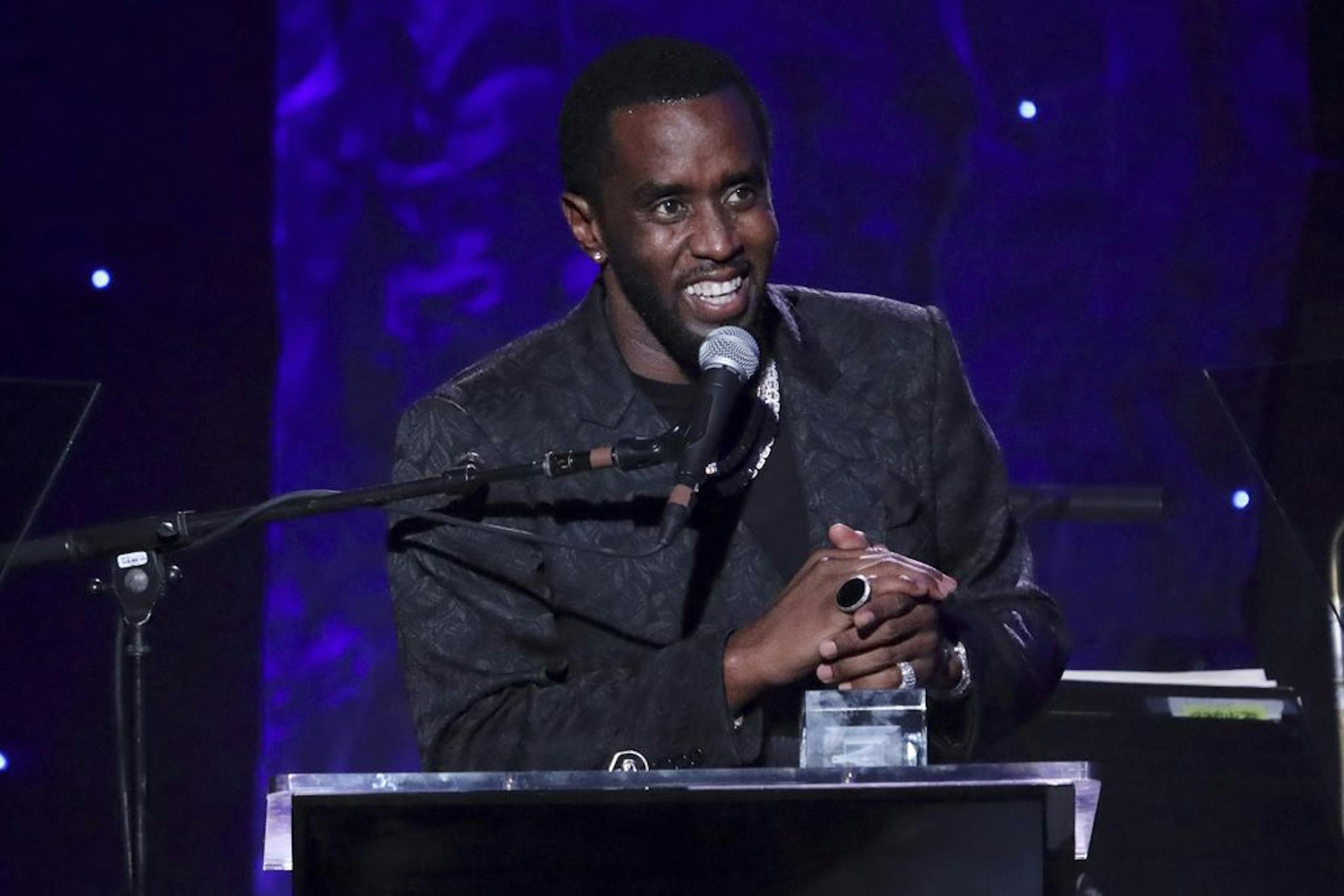 Sean Combs speaks on stage after accepting the 2020 Industry Icon award at the Pre-Grammy Gala And Salute To Industry Icons at the Beverly Hilton Hotel on Saturday, Jan. 25, 2020, in Beverly Hills, Calif.