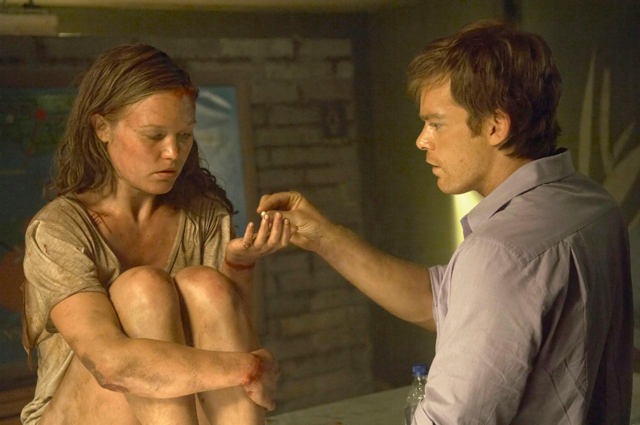 Julia Stiles and Michael C. Hall in "Dexter"