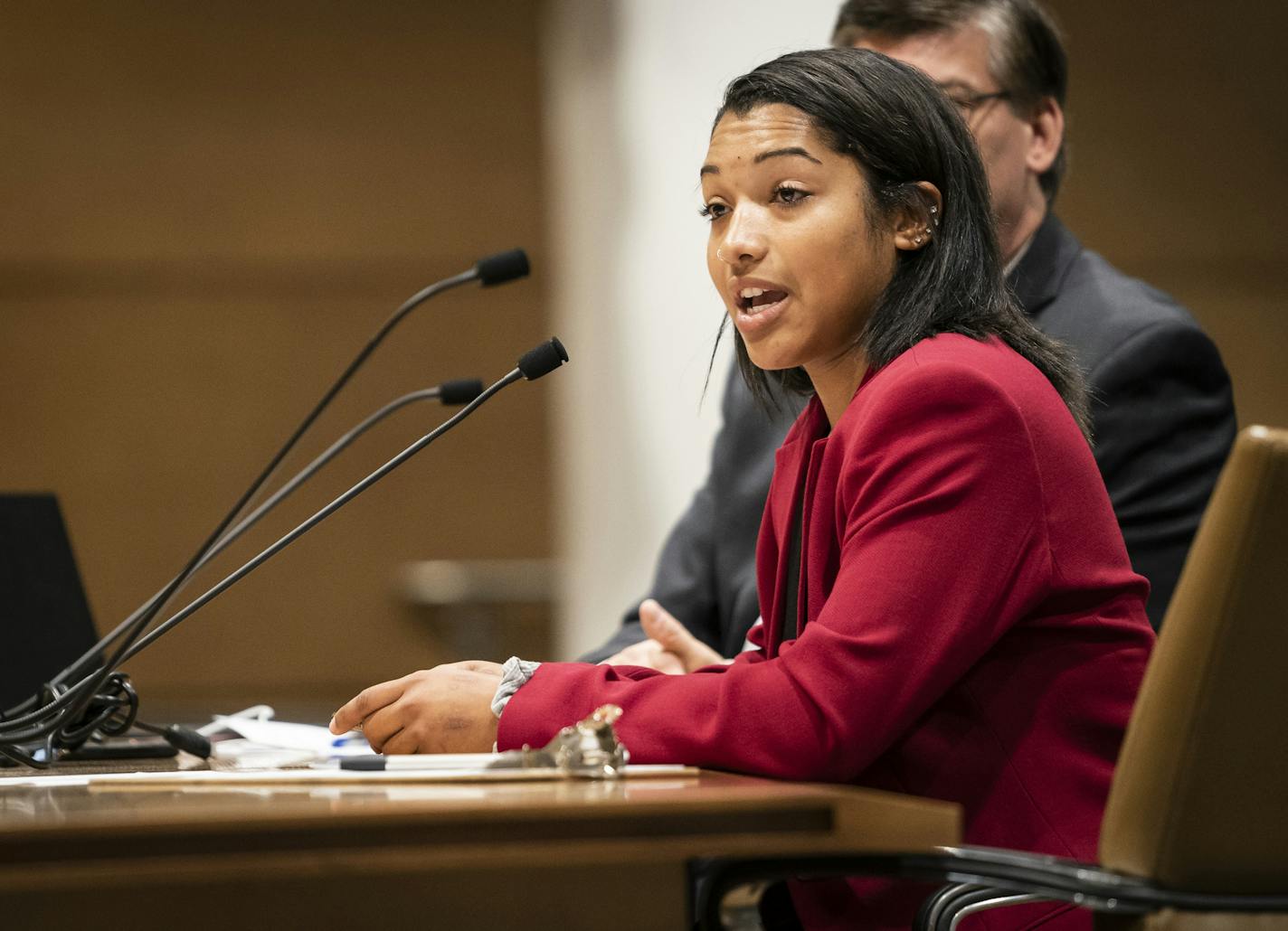 Alexis Stanley, 20, a division II athlete, spoke about how difficult it is to coordinate her schedule and her doctor's schedule to get her insulin prescriptions during a hearing for the proposed Insulin Availability Program at the Senate Office Building at the State Capitol in St. Paul, Minn., on Monday, September 23, 2019. ] RENEE JONES SCHNEIDER &#xa5; renee.jones@startribune.com