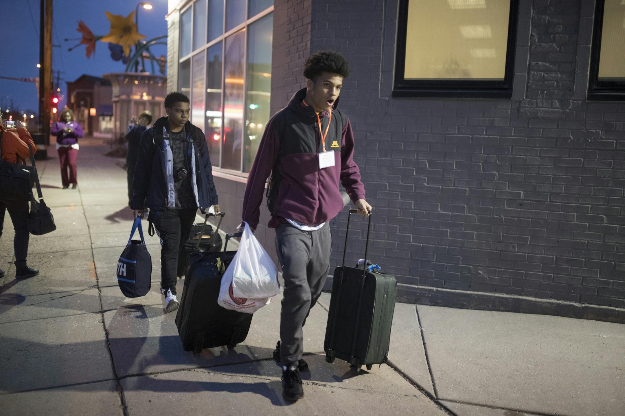 Andre Broadnax gathered at the Northside Achievement Zone and boarded a bus for Washington D.C Wednesday March 21, 2018 in Minneapolis, MN.