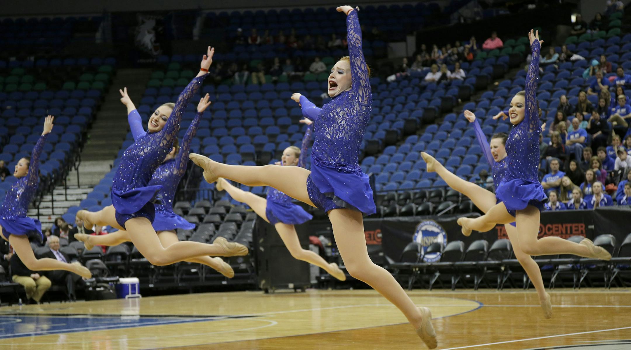 Members of the Eastview dance team perform during Class AA and Class AAA state dance tournament jazz competition finals in Minneapolis, Friday, Feb. 14, 2014. Eastview won the Class AAA competition. ( Photo/Ann Heisenfelt) ORG XMIT: dance5 ORG XMIT: MIN1402142109152487