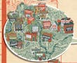 Detail of the Twin Cities bookstore map by Kevin Cannon that will be given away on Independent Bookstore Day.