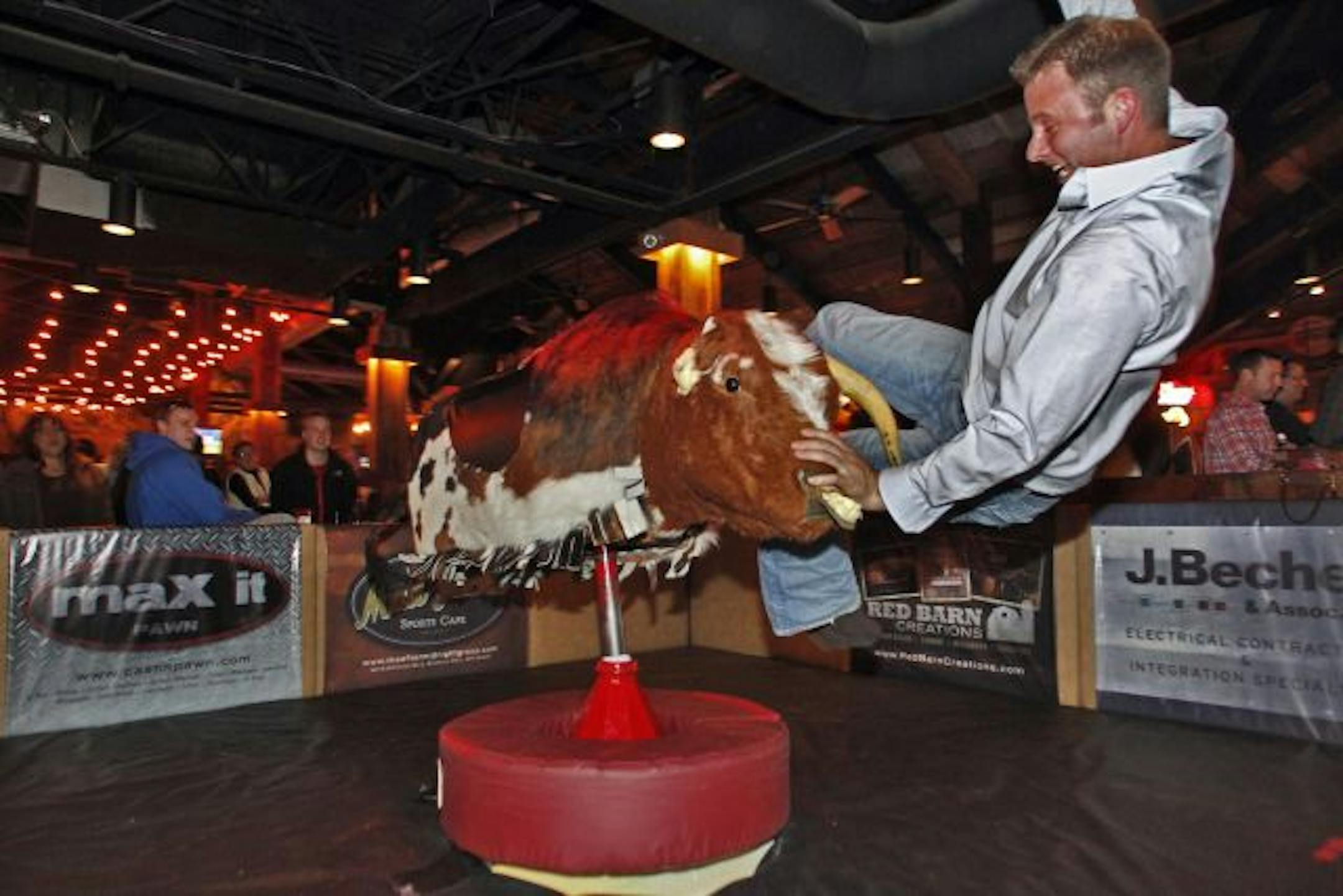A.J. Speckmann of Lakeville was thrown from the mechanical bull.