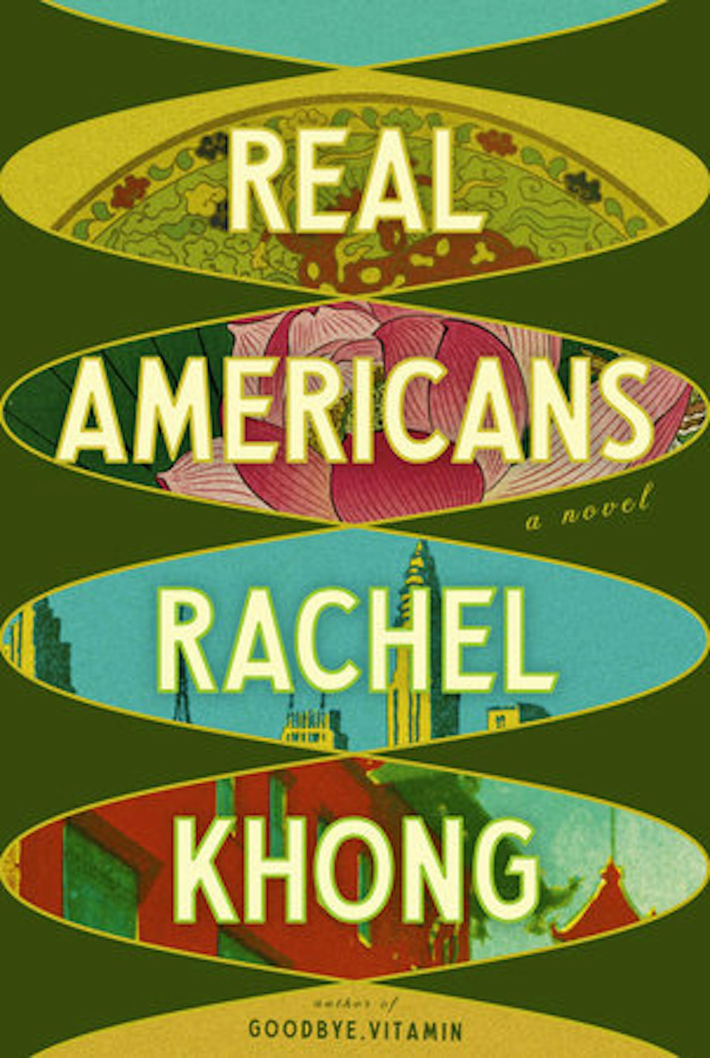 green cover of "Real Americans" with an image of a cityscape