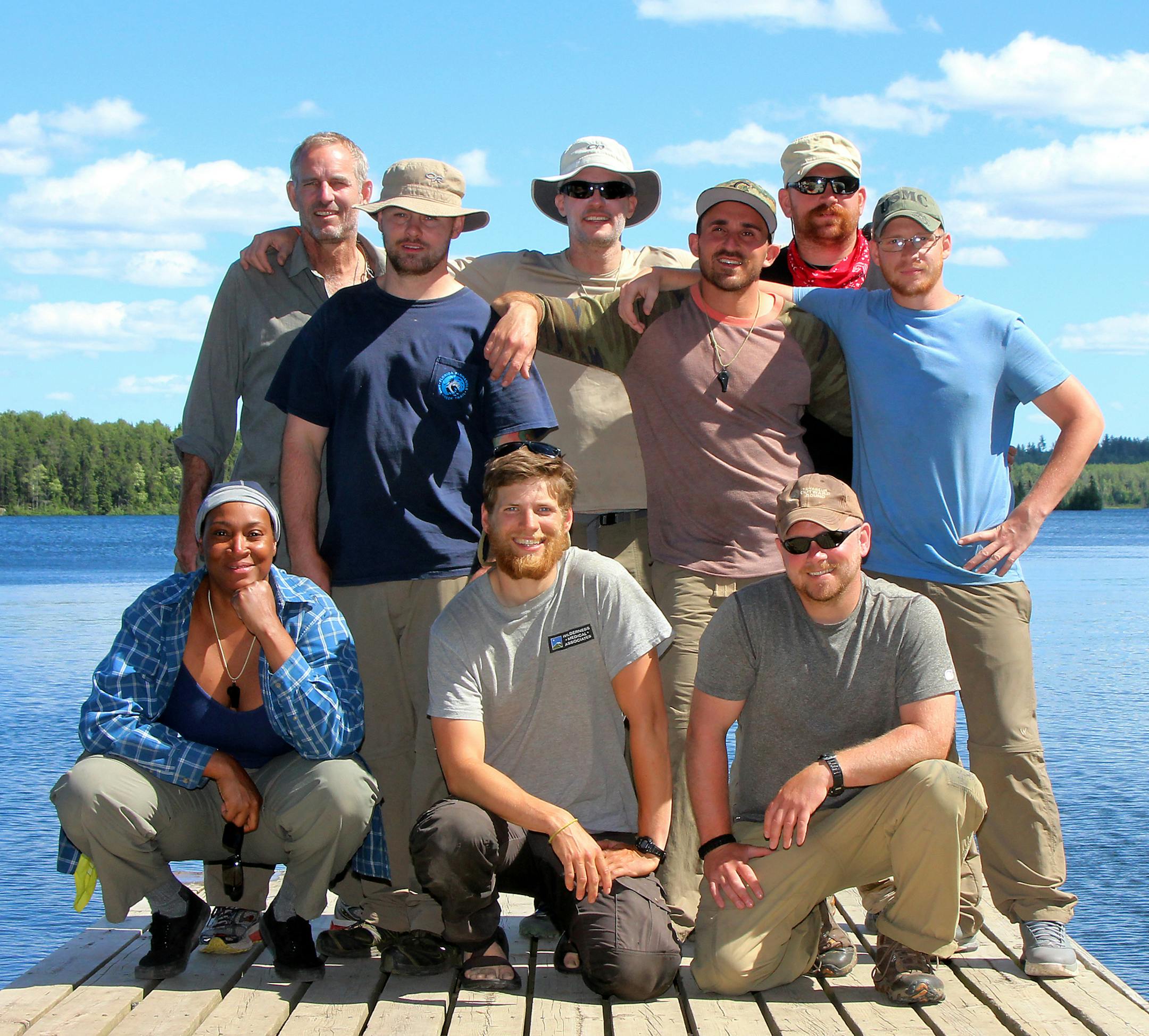 Participants in the VOBS veterans&#xed; canoe program: (standing left to right) Graham Cashwell, Matt Brown, Mike Signori, Domenic Pierri, Matt Litherland and Dustin Sloan; (front) Angela Harrison, and course instructors Sam Kujawa and Kevin Morris