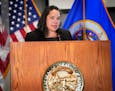 Human Rights Commissioner Rebecca Lucero delivers the findings of an investigation into the Minneapolis Police Department on April 27, 2022. The inves