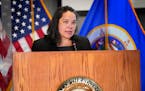 Human Rights Commissioner Rebecca Lucero delivers the findings of an investigation into the Minneapolis Police Department on April 27, 2022. The inves
