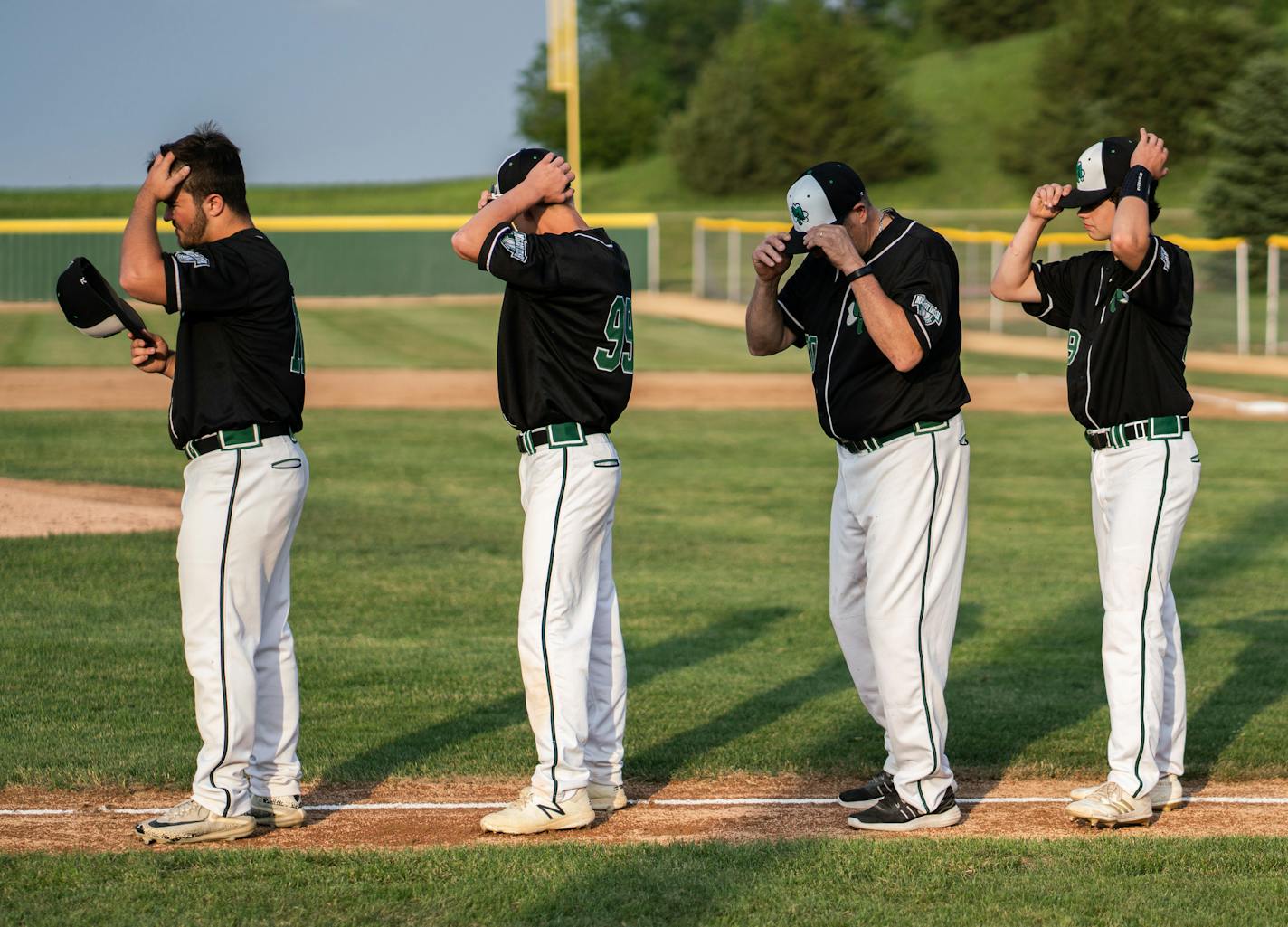 Irish players donned their hats after the national anthem.