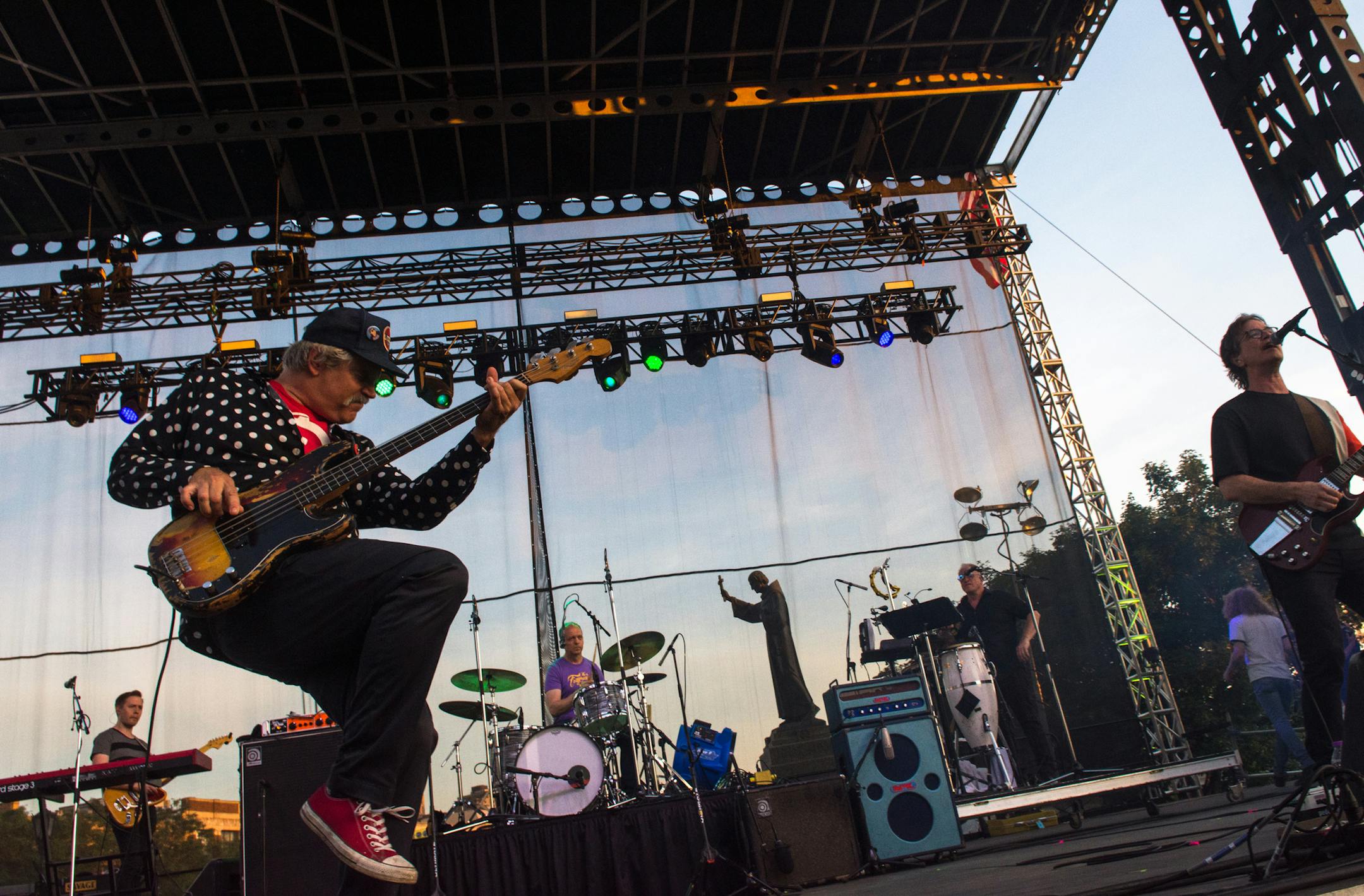Semisonic bassist John Munson, drummer Jacob Slichter and frontman Dan Wilson at the 2019 Basilica Block Party.
