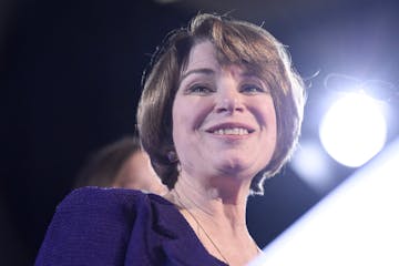 Sen. Amy Klobuchar, D-Minn., speaks after winning re-election during a election night event held by the Democratic Party Tuesday, Nov. 6, 2018, in St.