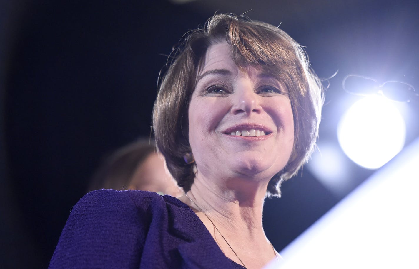 Sen. Amy Klobuchar, D-Minn., speaks after winning re-election during a election night event held by the Democratic Party Tuesday, Nov. 6, 2018, in St. Paul, Minn. (AP Photo/Hannah Foslien)