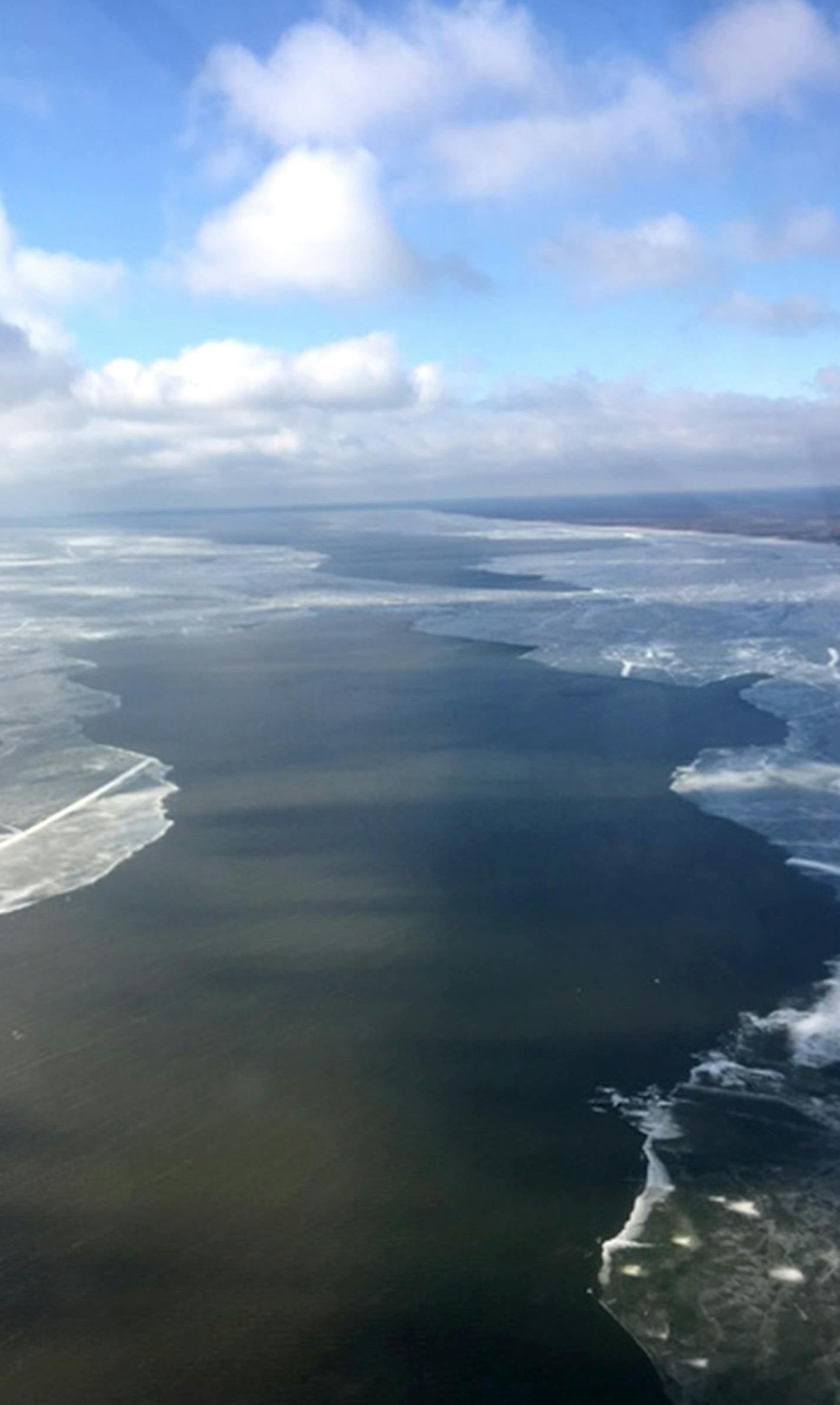 Large areas of Upper Red Lake were still in open water as shown in this aerial photograph taken by J.R. Studniski, owner of J.R.'s Corner Access, an entry point for ice anglers. After flying his private plane over the lake Thursday afternoon, Studniski said he closed his access for the weekend due to the unpredictable shifting of ice that can happen when there's large swaths of open water away from shore.