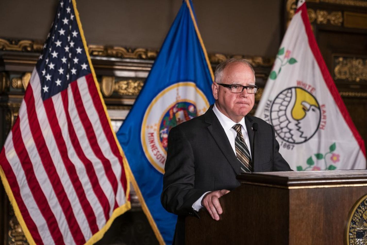 Gov. Tim Walz holds a press conference addressing the resignation of DHS Commissioner Tony Lourey.