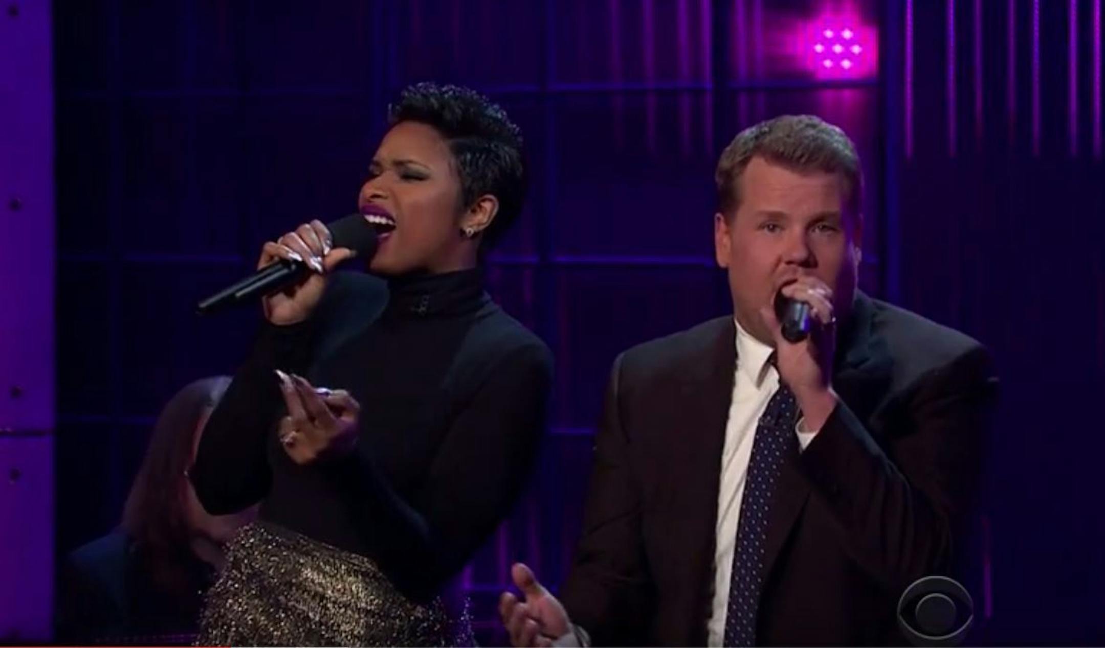 Jennifer Hudson sings with James Corden.
