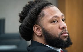 Derrick Thompson sits during his trial at the Hennepin County Government Center in Minneapolis on Friday. Thompson is charged with third-degree murder