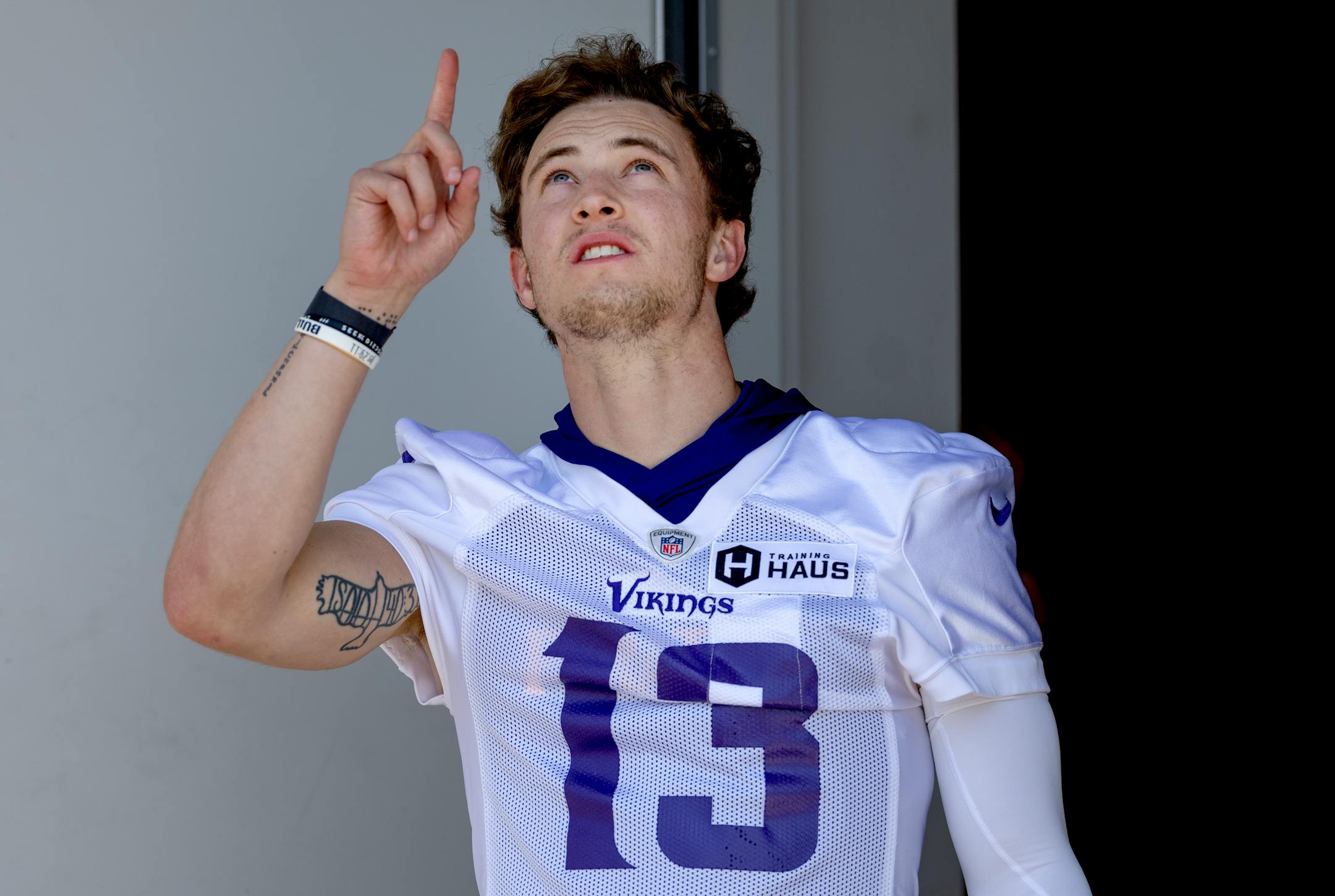 Minnesota Vikings receiver Blake Proehl (13) walked out for practice.