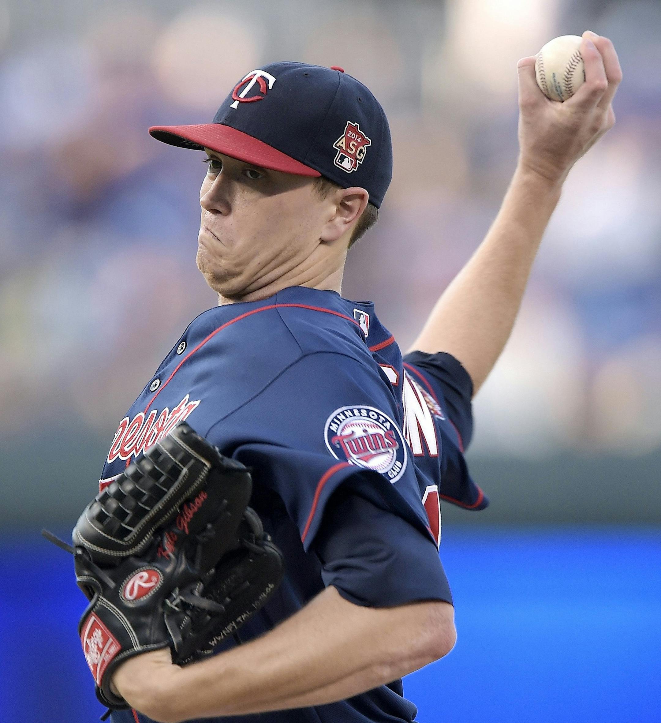 Minnesota Twins starting pitcher Kyle Gibson works against the Kansas City Royals on Tuesday, July 29, 2014, at Kauffman Stadium in Kansas City, Mo. (John Sleezer/Kansas City Star/MCT)