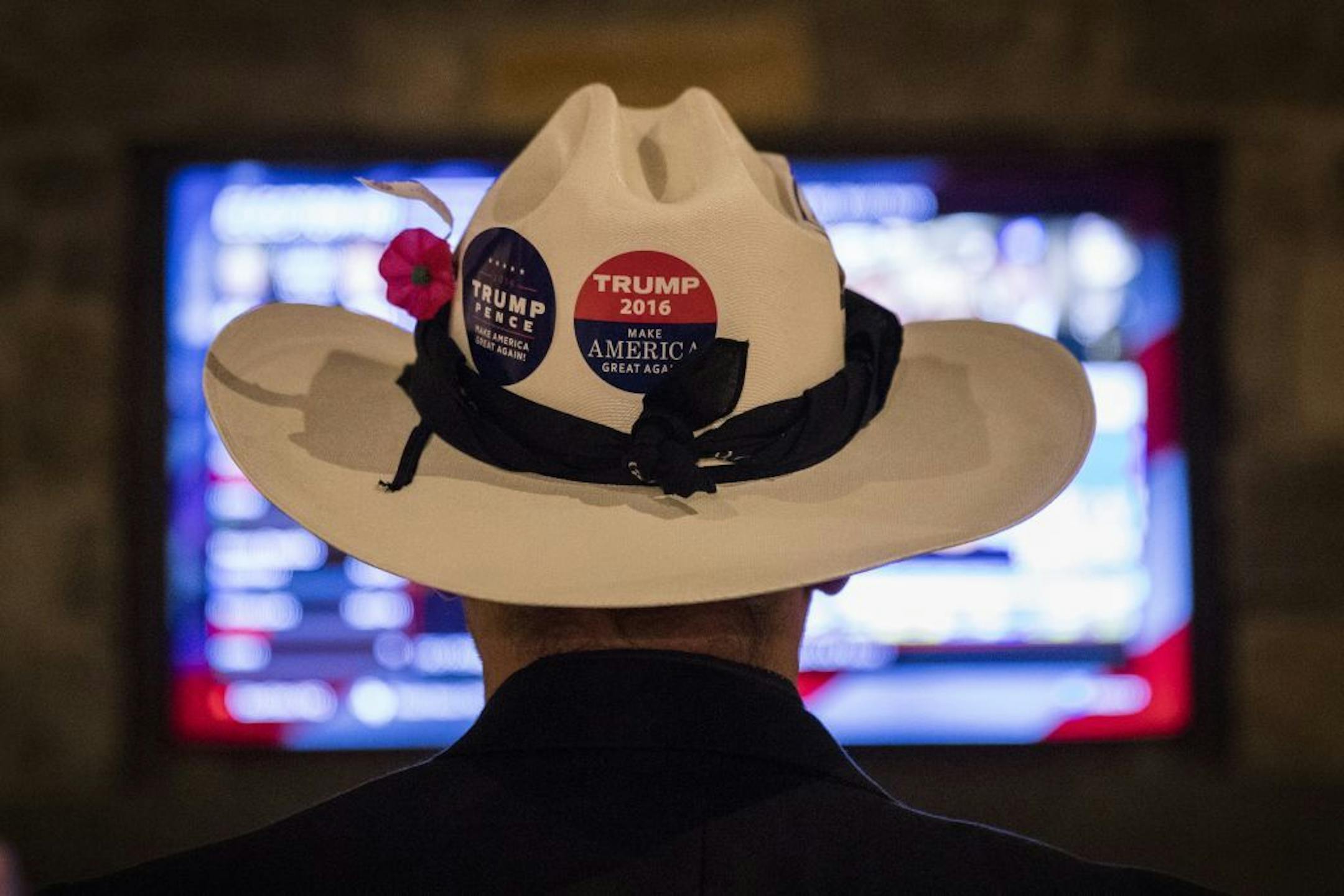 Bob Beutler watches the results come in during an election watch party for Donald Trump supporters.