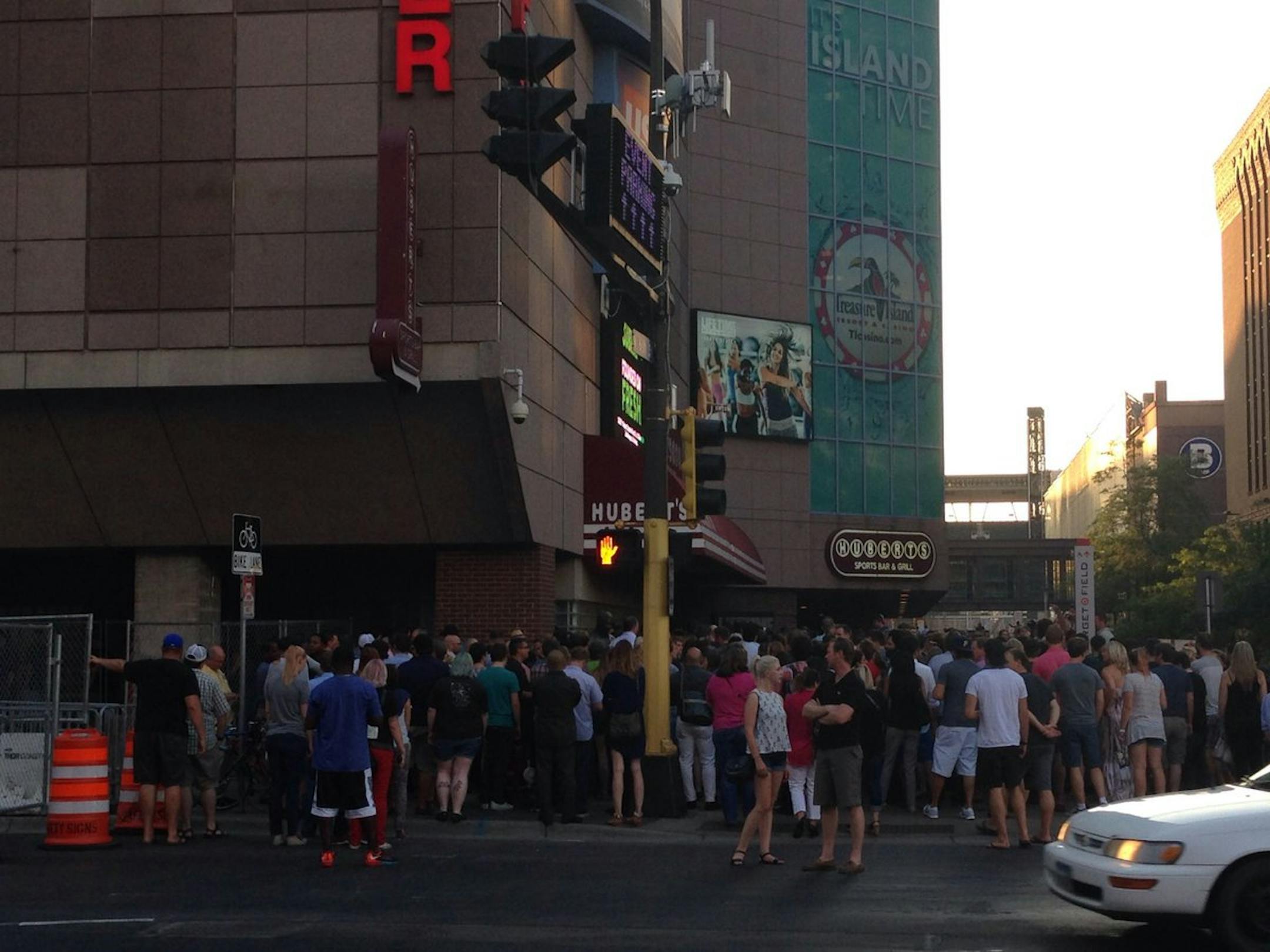 The scene outside Target Center on Tuesday night as almost 15,000 fans bulged outside in long lines at show time waiting to get through tight security gates.