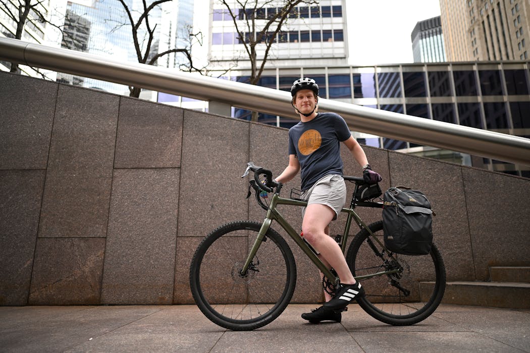 Sean Gulbranson bikes home to Roseville from downtown Minneapolis. 