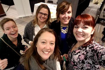 From left and clockwise, Hannah Jones, Deena Winter, Maggie Snyder, Amanda McKnight and Britt Johnsen, all former reporters for Southwest News Media, 