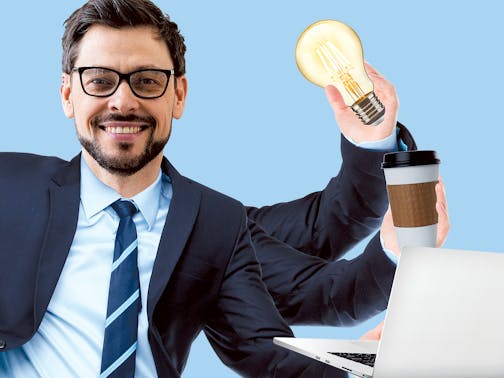 illustration of a multitasking businessman