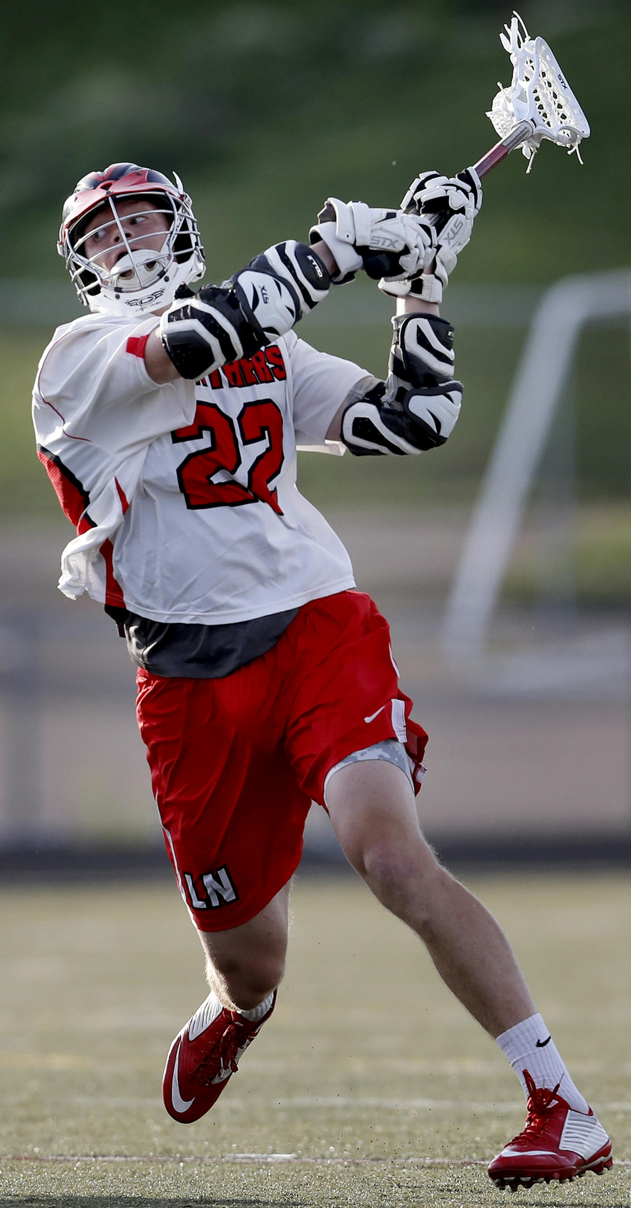 Luke Anderson (22) of Lakeville North. ] CARLOS GONZALEZ cgonzalez@startribune.com - May 31, 2016, Lakeville, MN, Lakeville North High School/Prep North boys' lacrosse team, Lakeville North vs. Rochester Mayo, Section 1 quarterfinals
