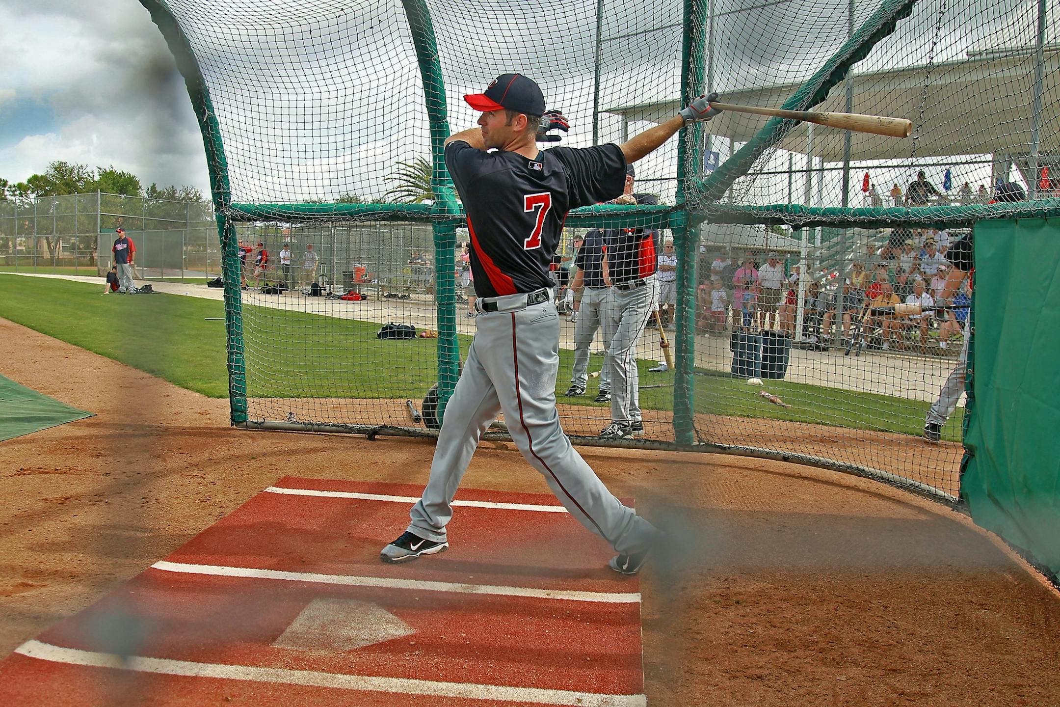 Joe Mauer takes some hacks in batting practice