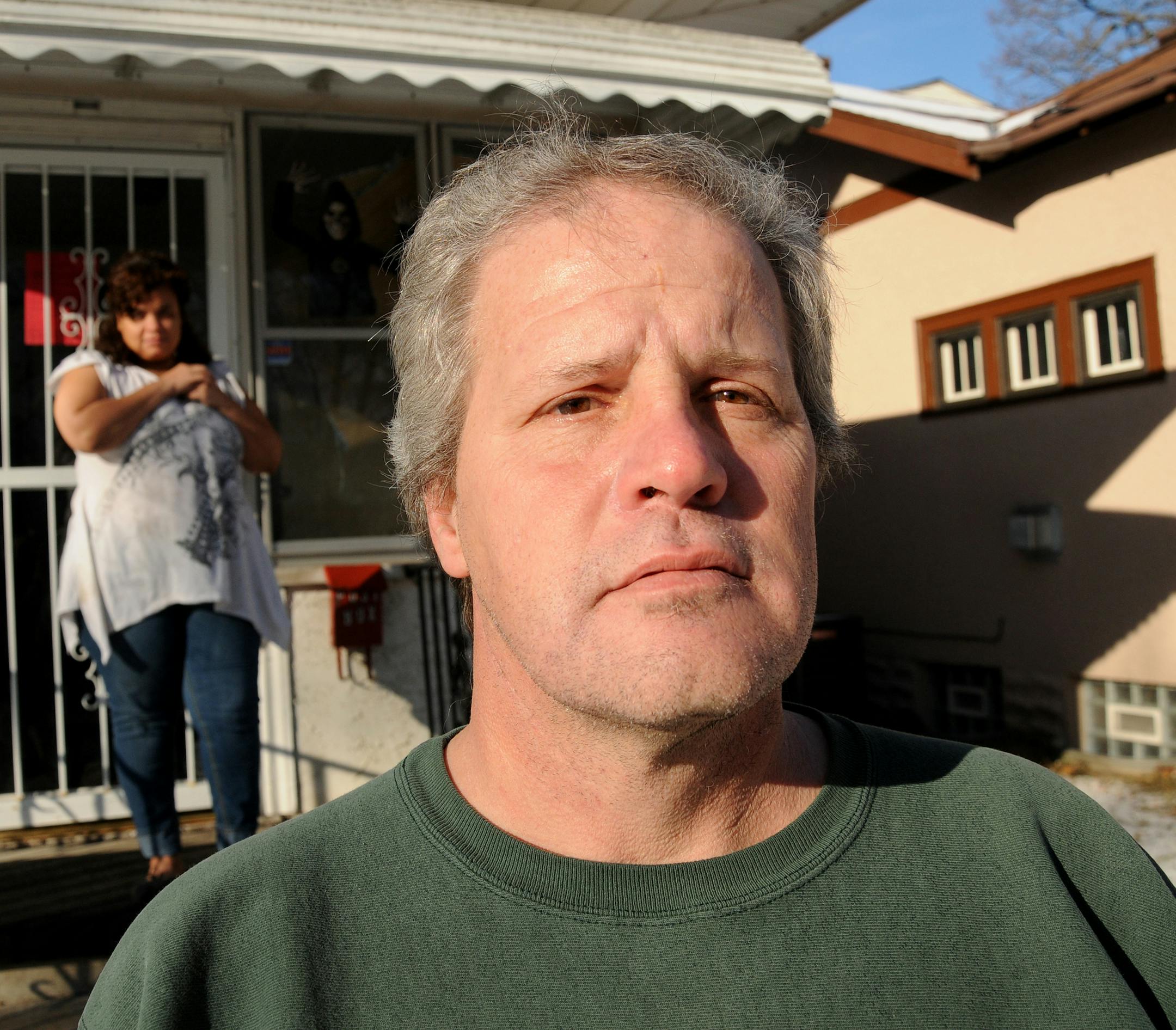 Ronald Folger stood in front of one of his homes on the North side of Minneapolis on Friday December 2, 2011. He is losing his license of 17 north side Minneapolis units because he has had two licenses revoked. Which means that his tenant, Tira Jones who lives with her 4 children at 3347 Newton Ave north will have no where to live. ] Richard.Sennott@startribune.com Richard Sennott/Star Tribune. Minneapolis Minn.Friday 12/02/11) ** Ronald Folger cq)