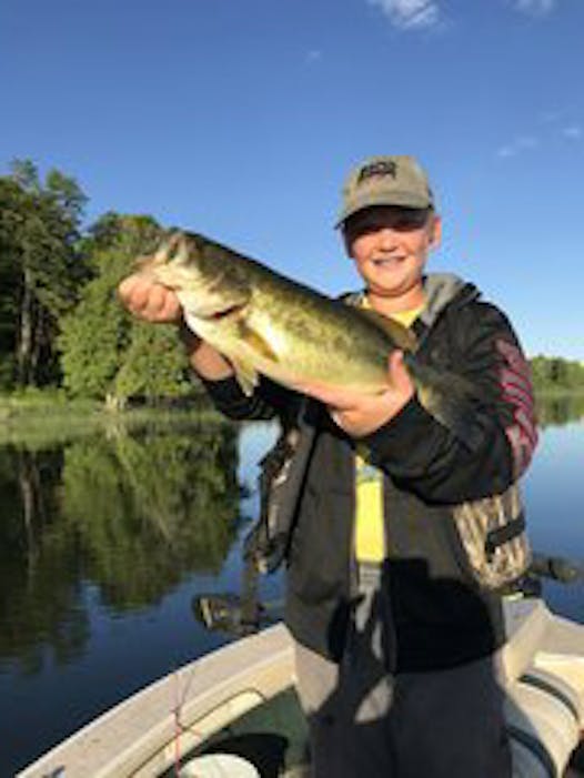 While on vacation with family and friends, 13-year-old John Brager caught this 5-pound largemouth bass on Bello Lake (southwest of Bigfork in Itasca County). It’s his biggest bass yet.