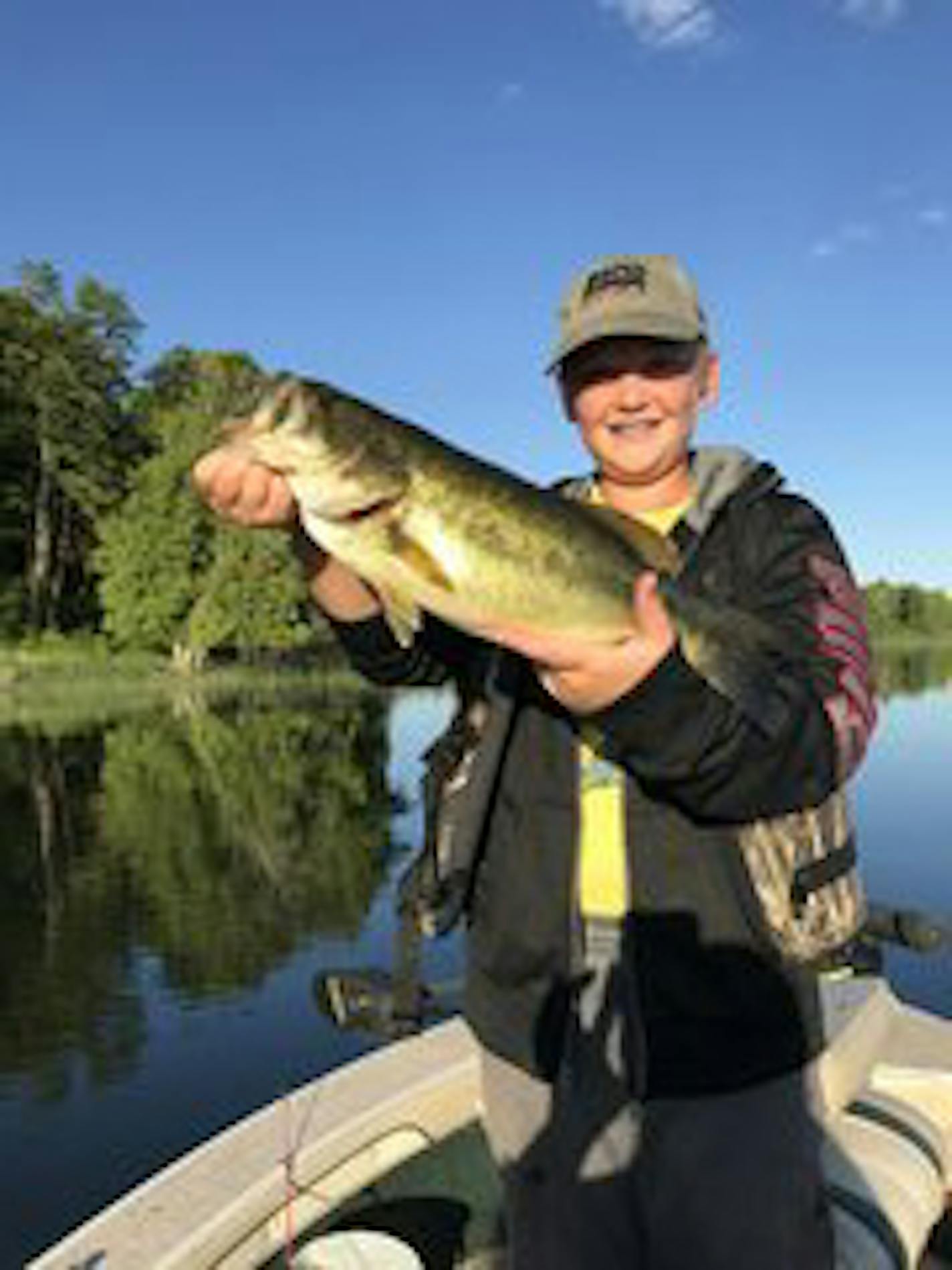 While on vacation with family and friends, 13-year-old John Brager caught this 5-pound largemouth bass on Bello Lake (southwest of Bigfork in Itasca County). It&#x2019;s his biggest bass yet.