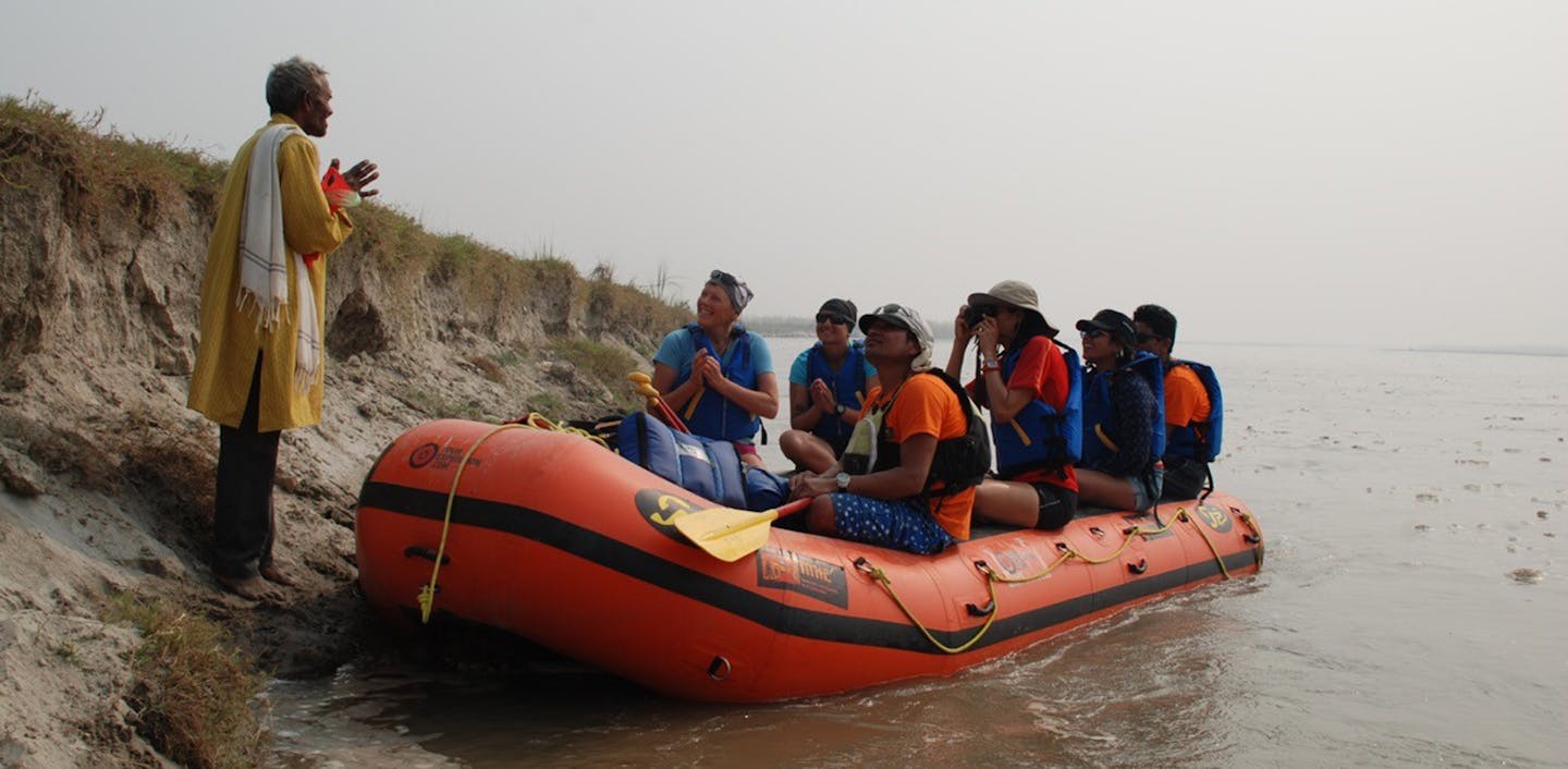 The team pulled over to talk with a villager they encountered along the Ganges.