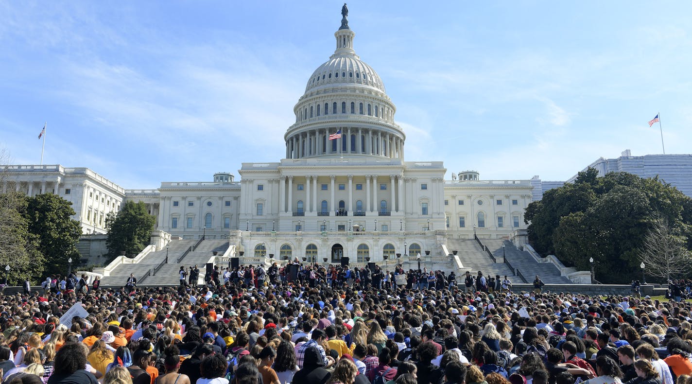 FILE -- Students march to the Capitol in support of gun control legislation, in Washington, March 14, 2019. State laws that let judges take guns away from troubled owners have been used thousands of times, though they work only when people report threatening behavior. (Leigh Vogel/The New York Times)