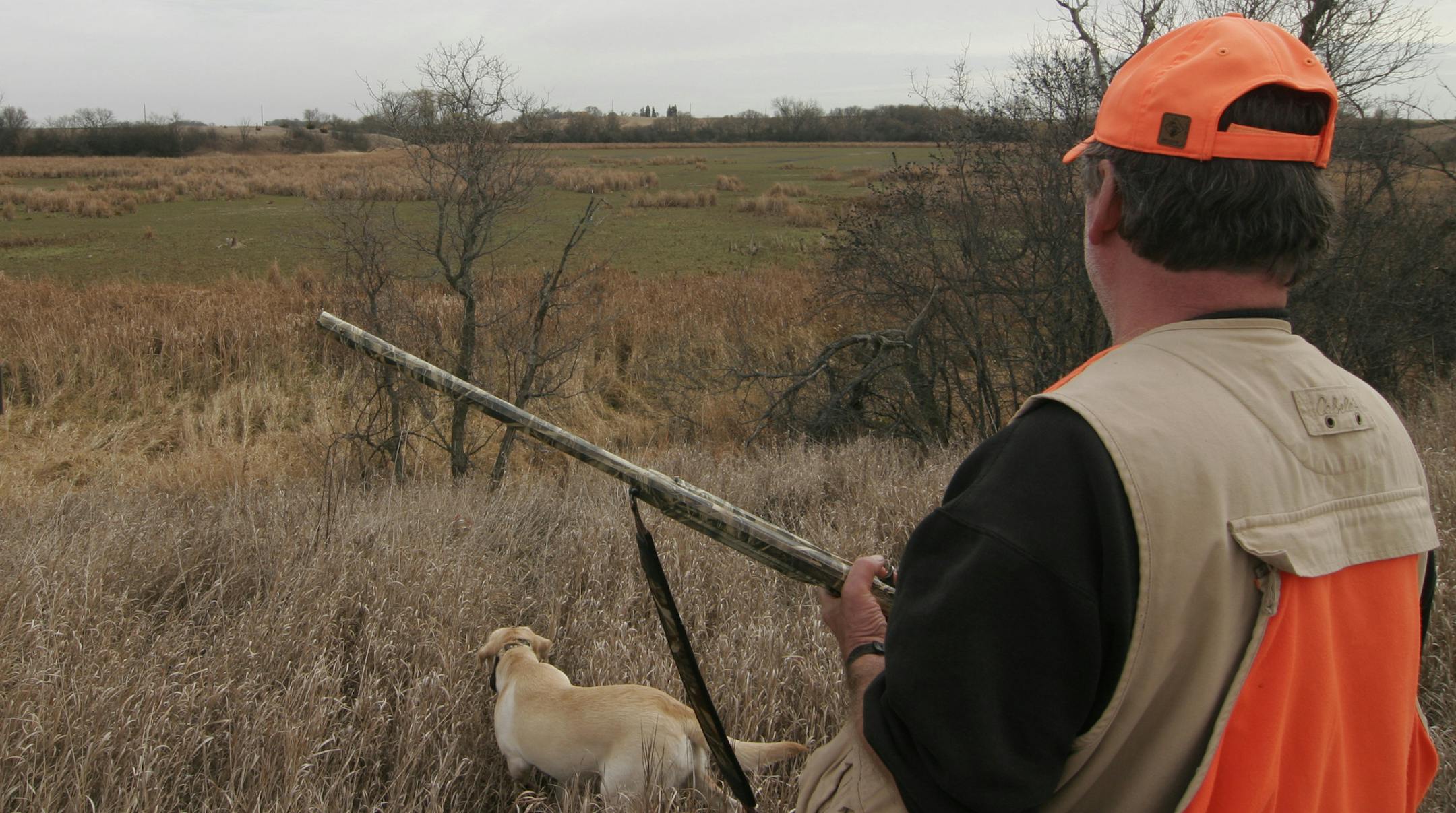 Sloughs and wetlands across southern Minnesota are bone-dry from the drought. Here a hunter scanned a dry lakebed at a state wildlife management area near Dawson, Minn.