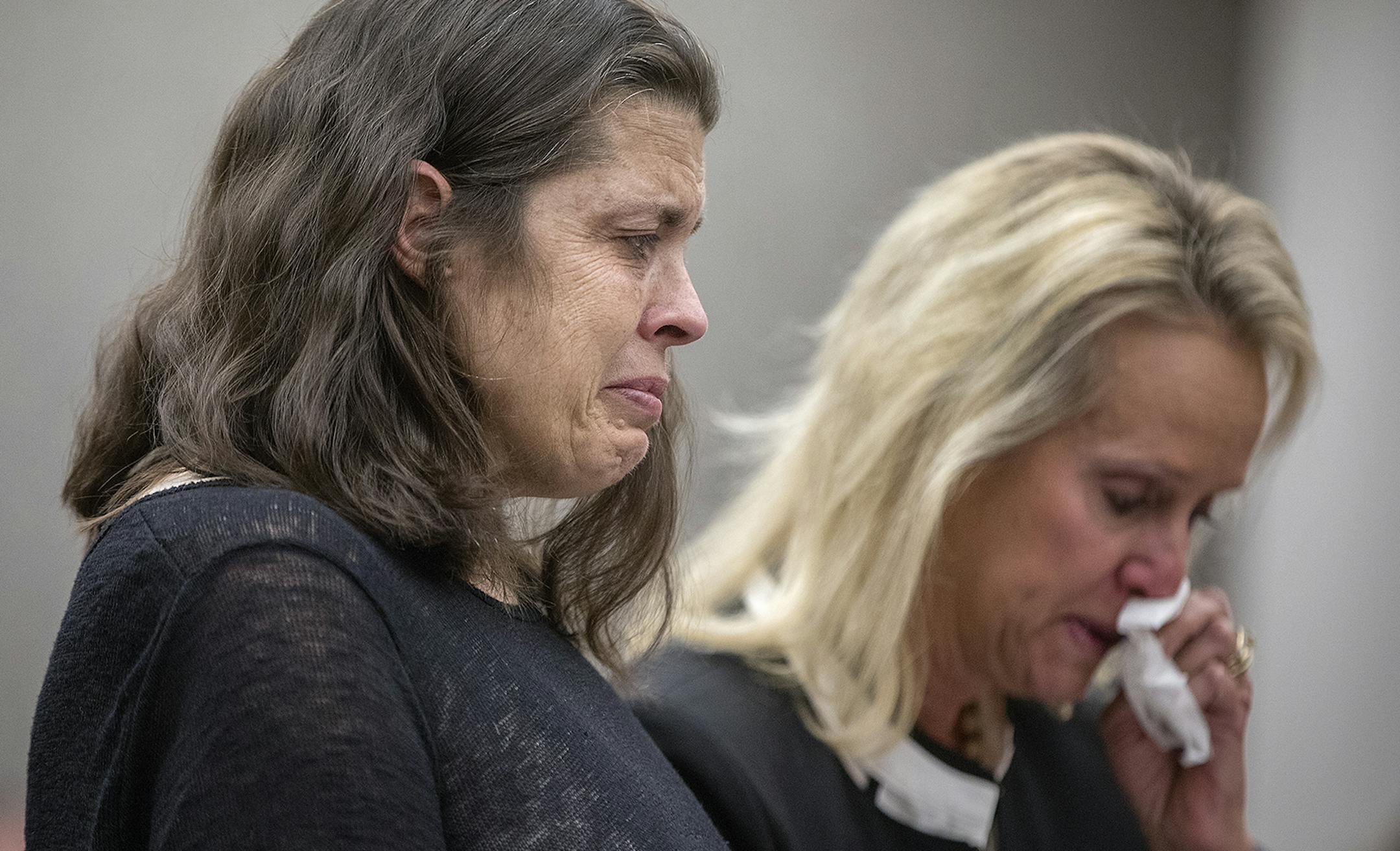 Beth Freeman was sentenced to 98 months in prison by Judge Tamara Garcia in a Hennepin District Courtroom for a driving accident that killed Wayzata Police Officer William Mathews while she was on cocaine and on probation for a drug related crime, Friday, May 11, 2018. Next to Freeman was her attorney Andrea Ryan Anderson. ] ELIZABETH FLORES ï liz.flores@startribune.com