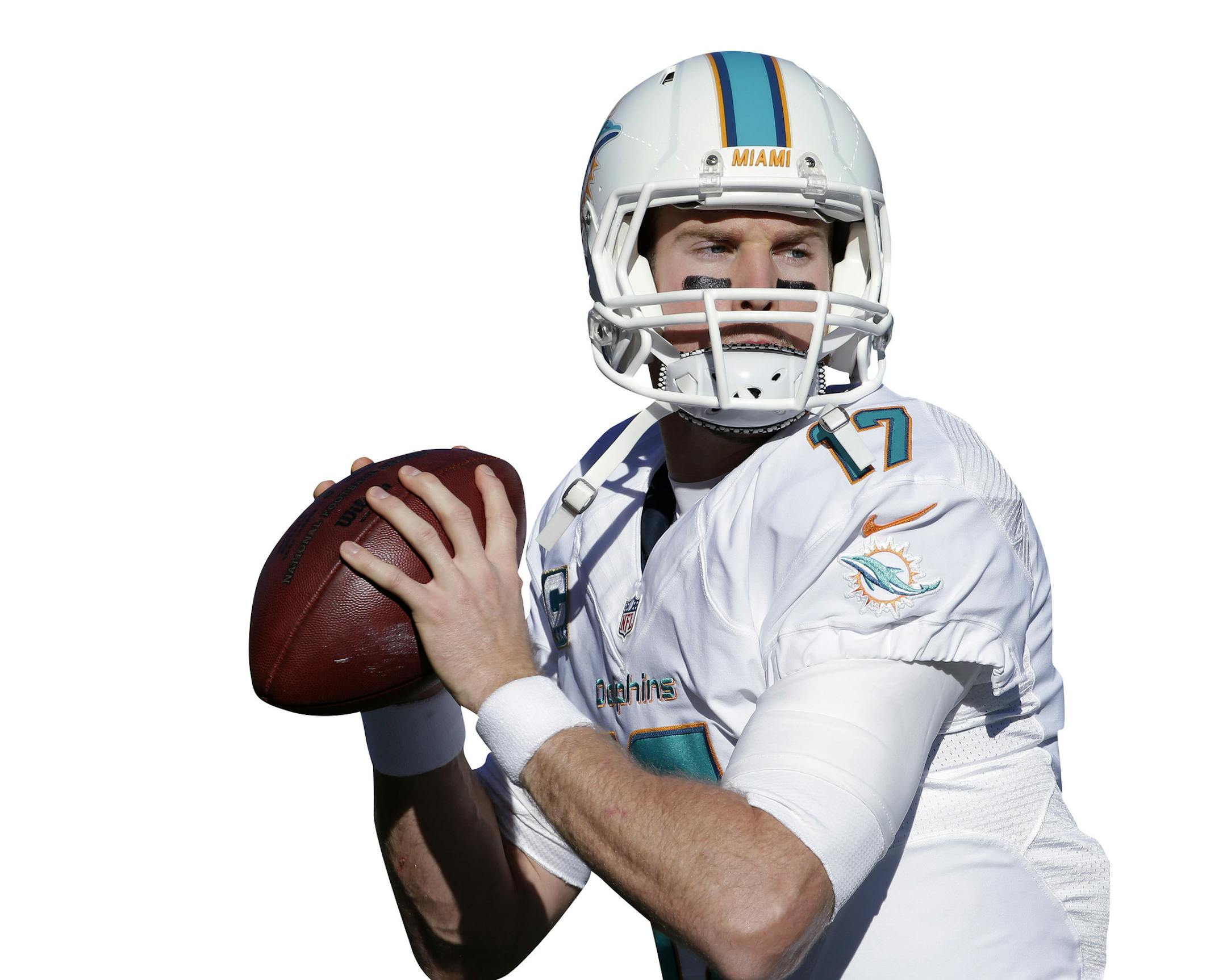 Miami Dolphins quarterback Ryan Tannehill warms up before an NFL football game against the New England Patriots Sunday, Dec. 14, 2014, in Foxborough, Mass. (AP Photo/Steven Senne)