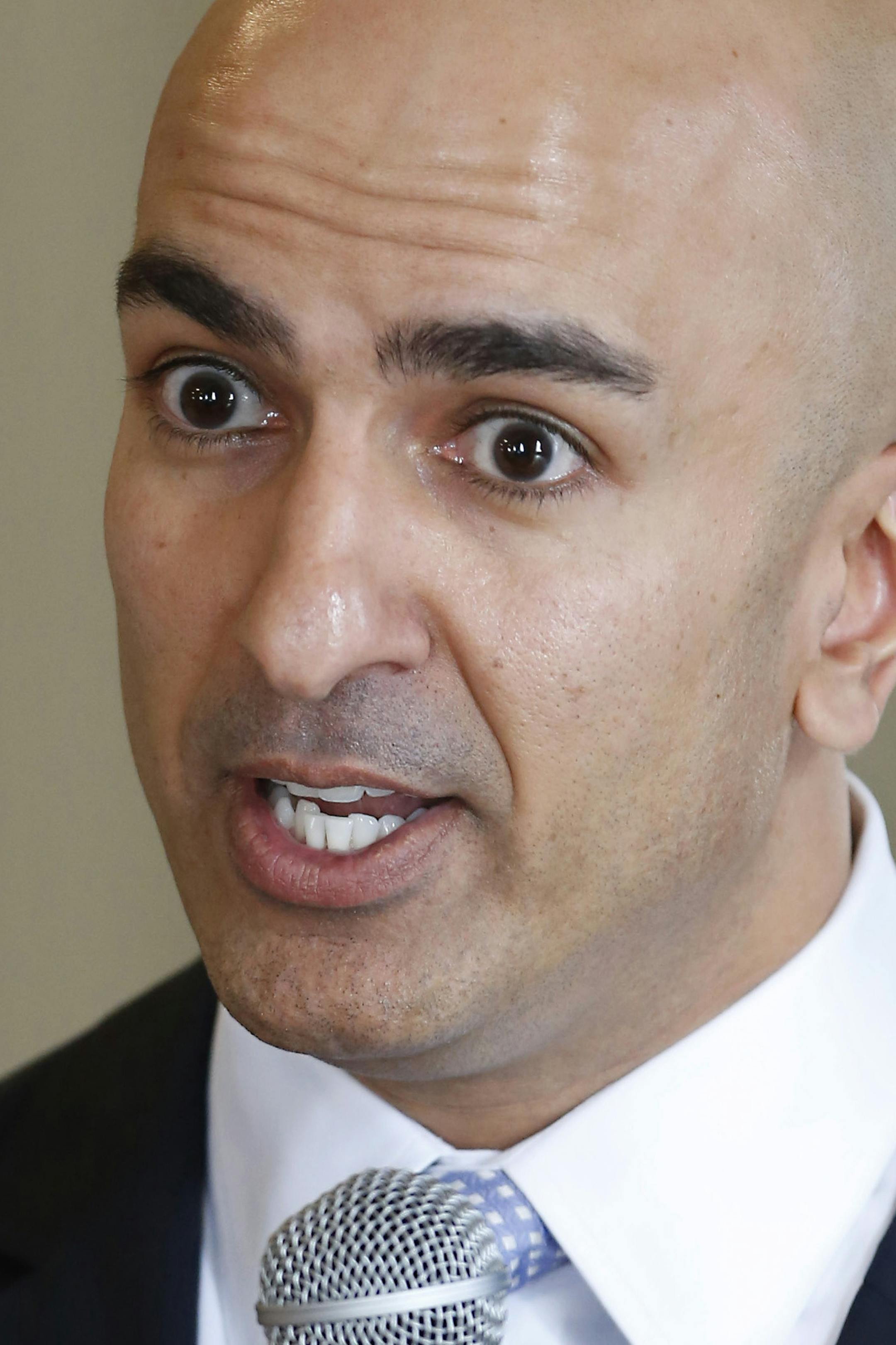 Republican candidate for governor, Neel Kashkari, speaks at the Sacramento Press Club in Sacramento, Calif., Thursday March 6, 2014. Kashkari is blaming Gov. Jerry Brown for California&#xed;s decline over the last 34 years. (AP Photo/Rich Pedroncelli) ORG XMIT: CARP108