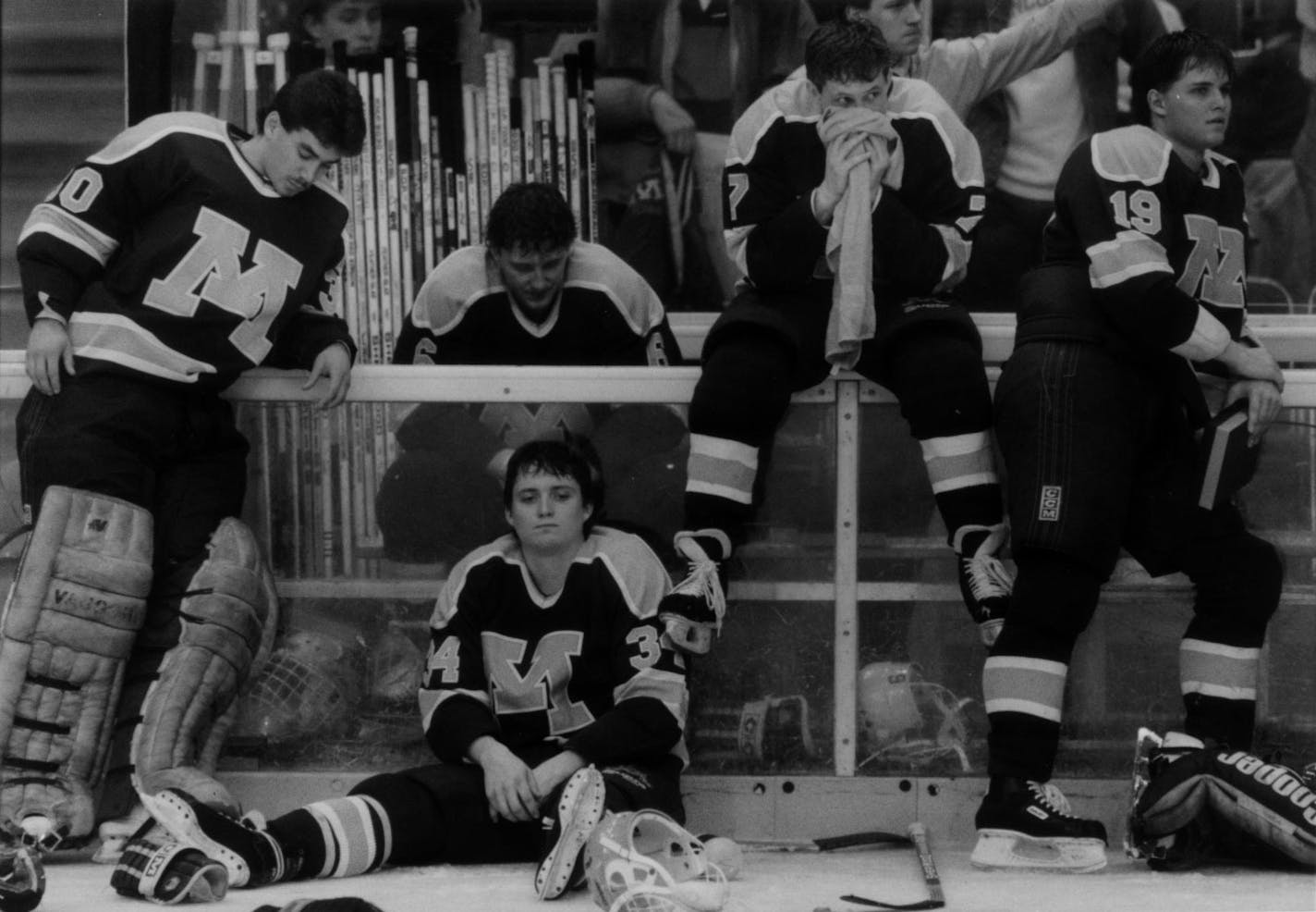 The Gophers looked stunned after a 4-3 overtime loss to Harvard in the 1989 NCAA title game at St. Paul Civic Center.