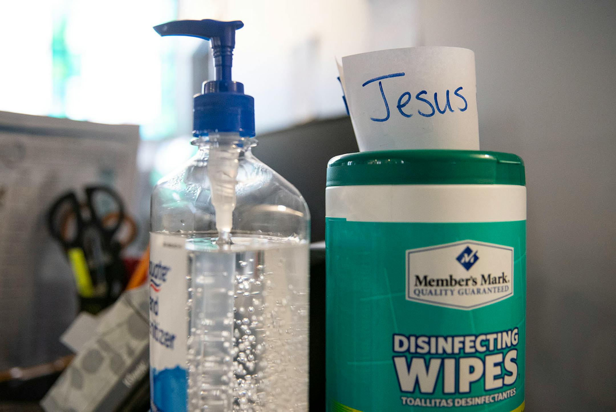 Hand sanitizer and disinfecting wipes sat on a table in the back of the church on Sunday morning at Rock Hill community church in Duluth. With a Stay At Home order in place across Minnesota, churches around the state are live streaming services for their communities. One of these churches is Rock Hill.