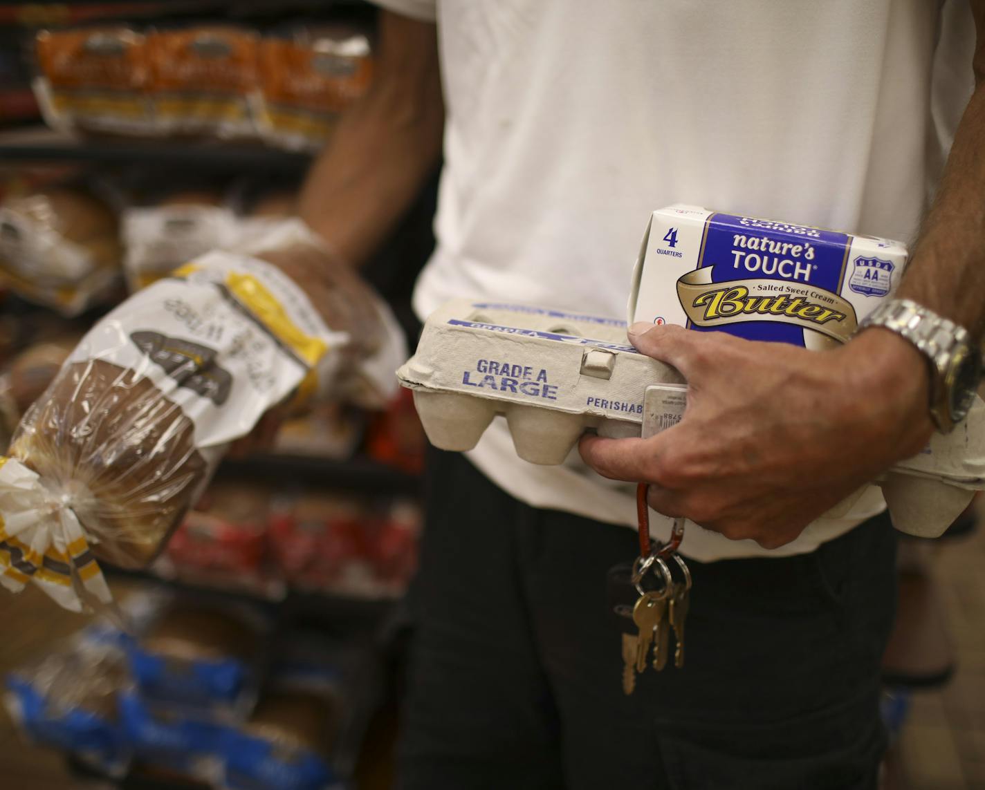 Pantry essentials and office supplies can be found at the stores. The man pictured above said it was worth going out of his way to save on staples at the Plymouth Kwik Trip.