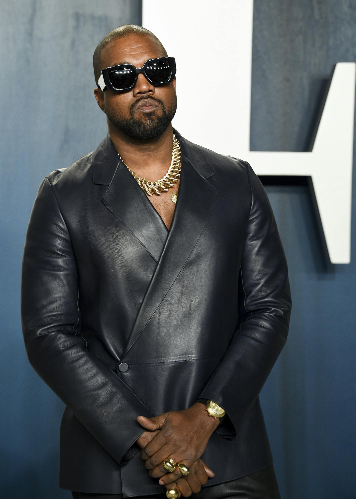 FILE - Kanye West arrives at the Vanity Fair Oscar Party in Beverly Hills, Calif., on Feb. 9, 2020. West won for rap/hip hop recorded song of the year at the Gospel Music Association's Dove Awards, which aired on Friday, Oct. 30, 2020, without an audience due to the COVID-19 pandemic. (Photo by Evan Agostini/Invision/AP, File)