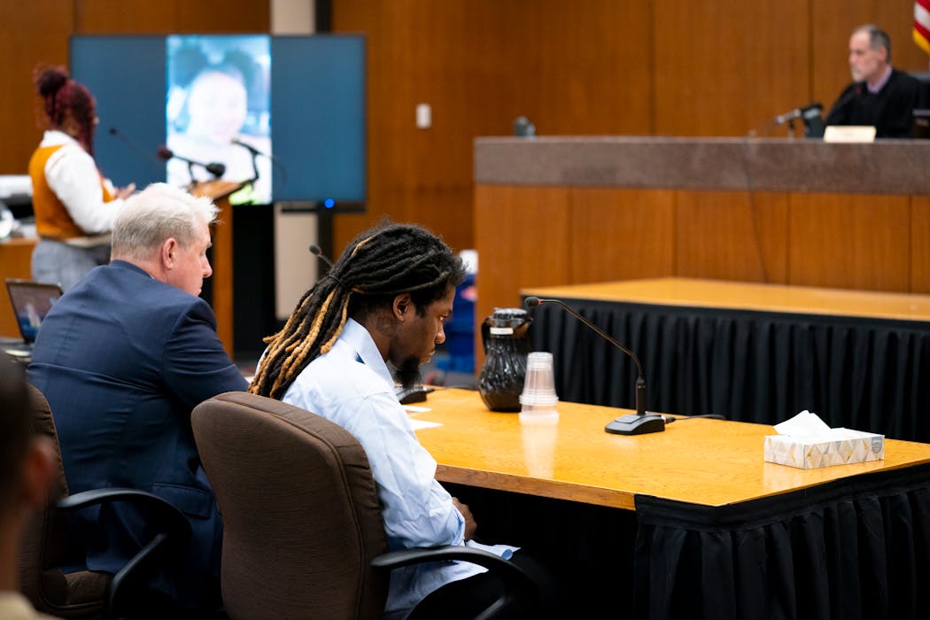 Erick Haynes, the man who plotted 23-year-old Zaria McKeever’s murder in a home invasion in November 2022, sits during his sentencing hearing at Hennepin County Government Center on Friday in Minneapolis.