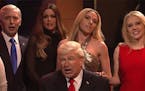 The "Saturday Night Live" season finale featured in its opening Alec Baldwin as President Donald Trump singing "Hallelujah" with a cast of advisers, i