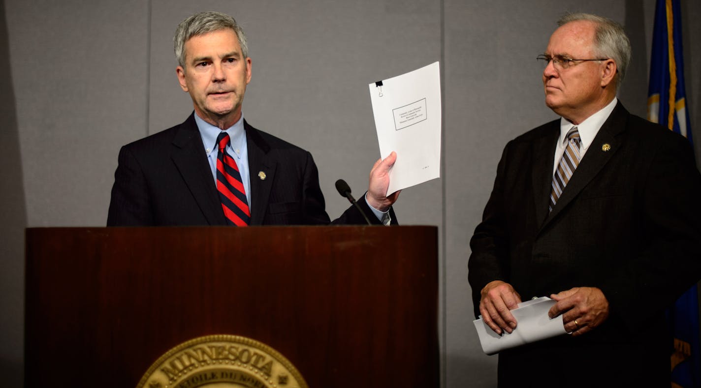 Senate Republicans David Hann and Dan Hall presented their ethics complaint against Jeff Hyaden at a press conference. ] Wednesday, September 24, 2014 GLEN STUBBE * gstubbe@startribune.com