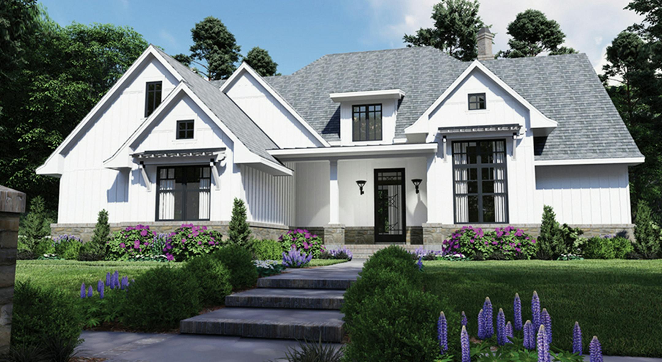 Home plan: Modern farmhouse features four en suites.