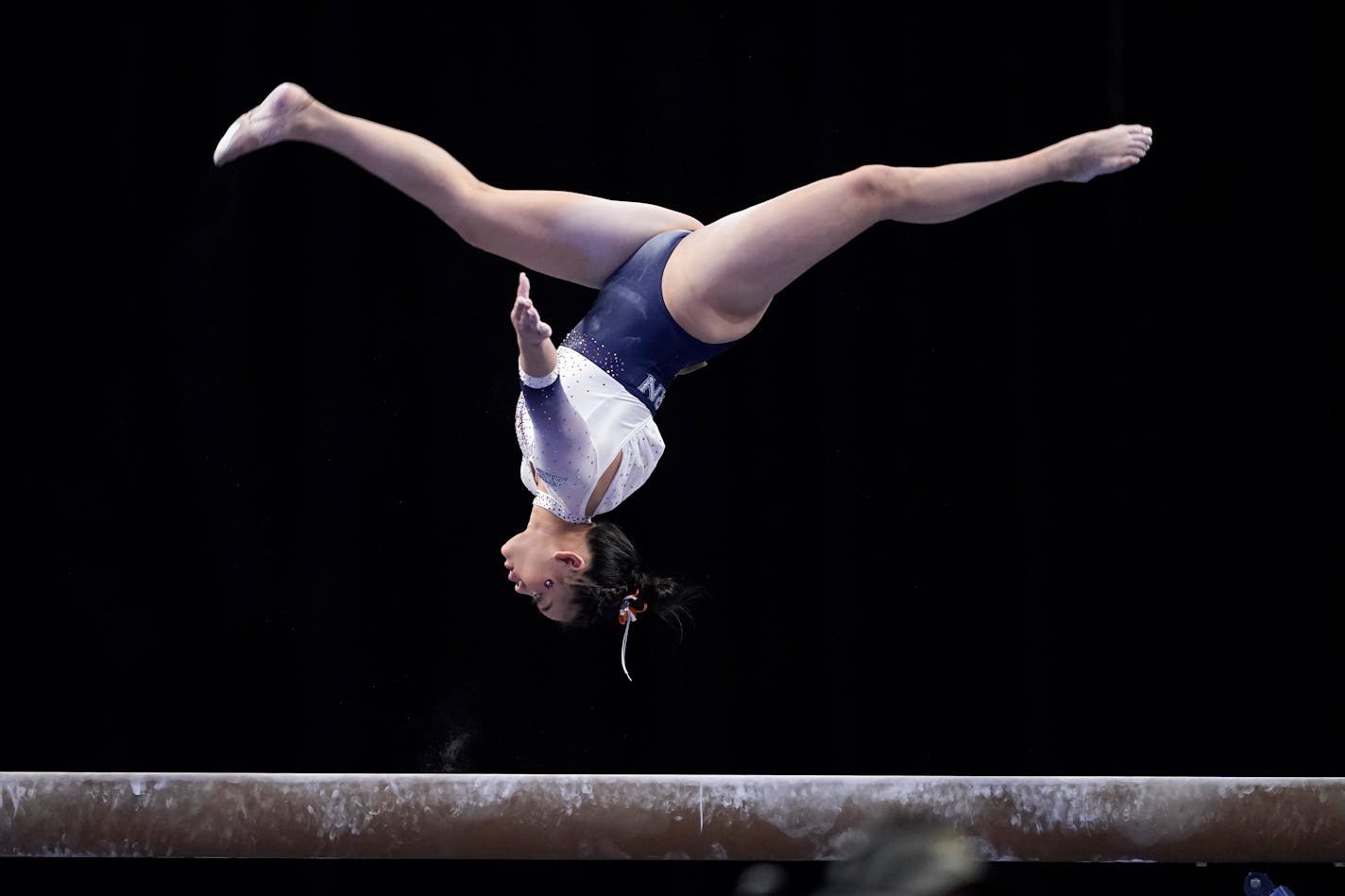 Auburn's Suni Lee competes on the balance beam during the NCAA women's gymnastics championships Thursday in Fort Worth, Texas.