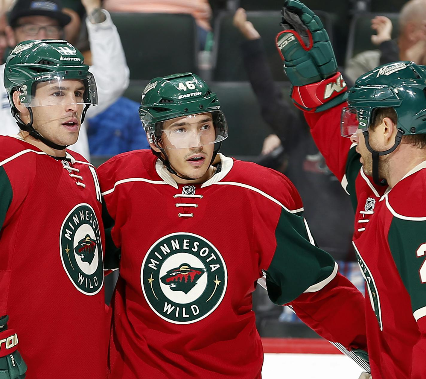 Jared Spurgeon, Zach Parise and Jason Pominville.