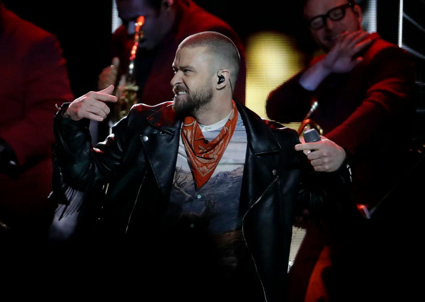 Justin Timberlake performs during halftime of the NFL Super Bowl 52 football game between the Philadelphia Eagles and the New England Patriots Sunday, Feb. 4, 2018, in Minneapolis. (AP Photo/Matt Slocum)