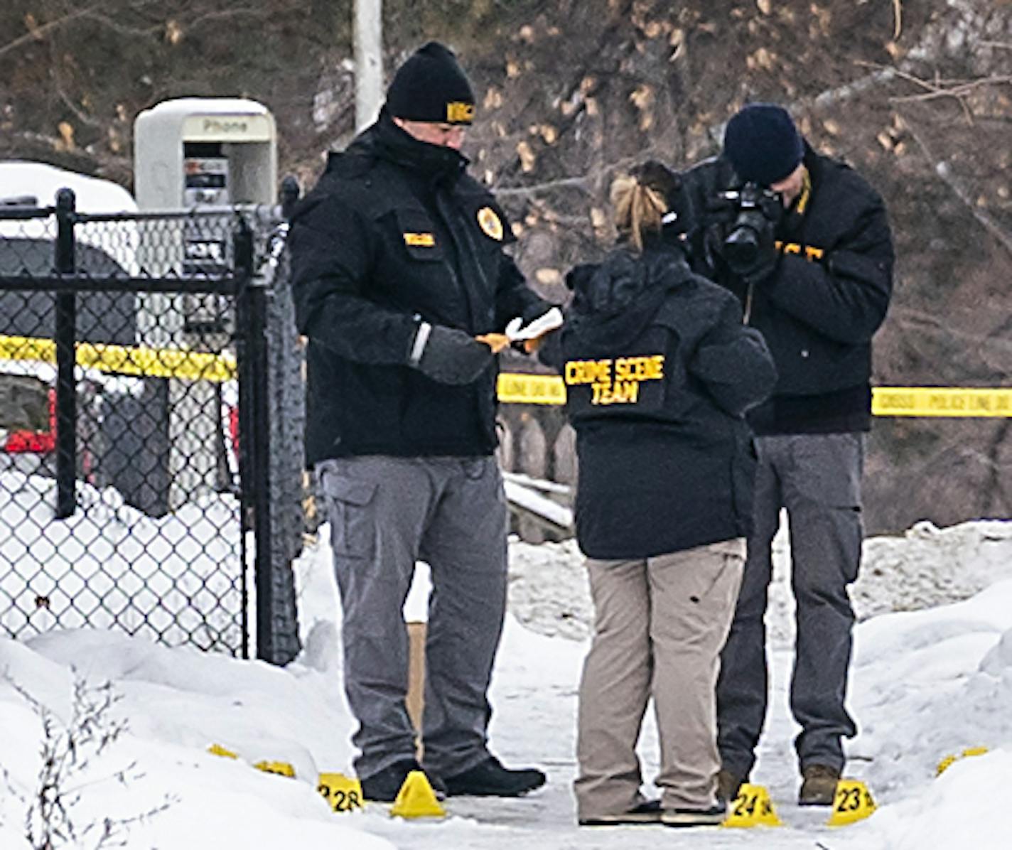 Investigators on the scene of a shooting where a man was shot and critically wounded by Minneapolis police responding to a domestic-related assault on the 3100 block of N. Thomas Avenue. ] LEILA NAVIDI &#x2022; leila.navidi@startribune.com BACKGROUND INFORMATION: A man was shot and critically wounded by Minneapolis police responding to a domestic-related assault on the 3100 block of N. Thomas Avenue in Minneapolis in the early morning on Sunday, December 15, 2019.